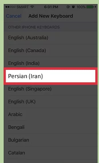 فارسی کردن کیبورد آیفون