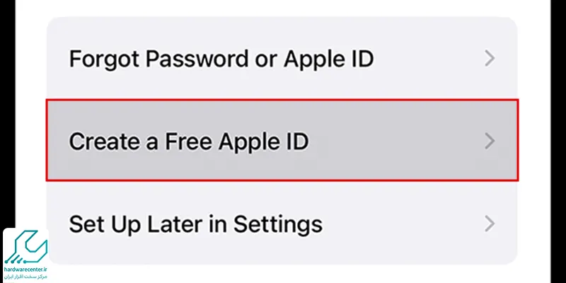 انتخاب گزینه Create Apple ID