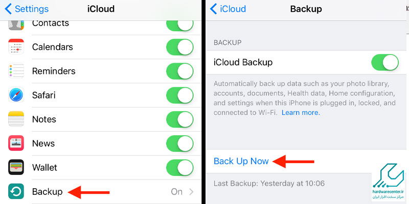 مراحل پشتیبان گیری با استفاده از برنامه iCloud به